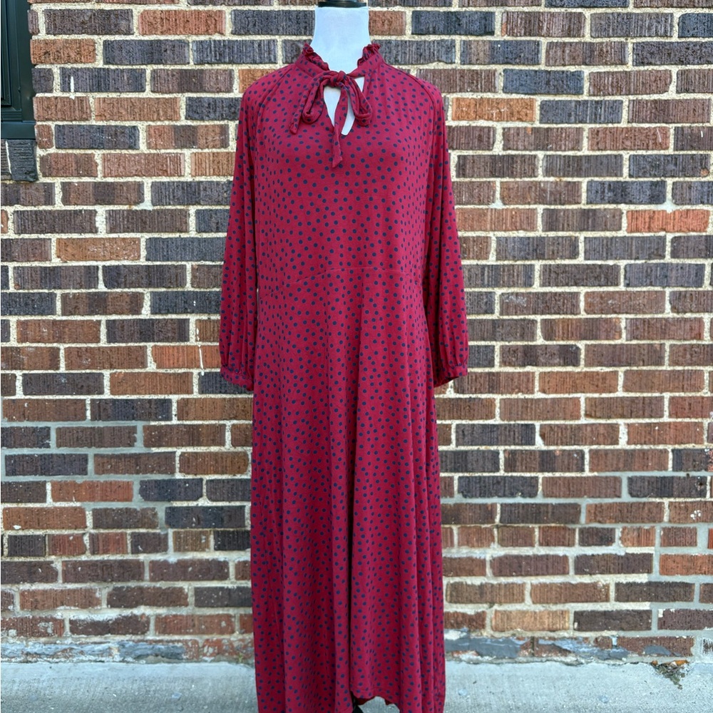 Boden Red Long Sleeve Dress with Polka Dots